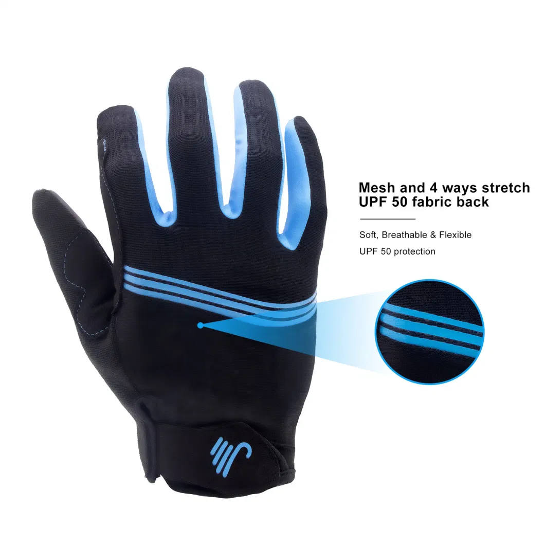 Prisafety Breathable Flexible Blue Full Finger Padding Palm Grip Sport Riding Gloves Touch Screen Cycling Bicycle Gloves for Men